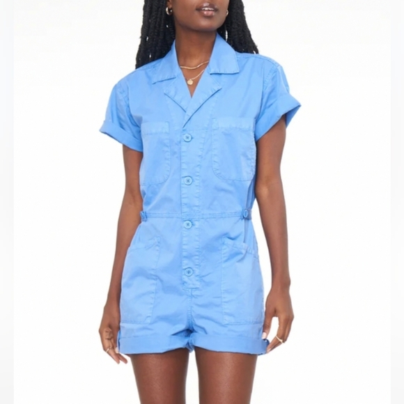 Pistola Nwot PARKER Button Up Short Sleeve Romper In Azure Blue Size XS Women's